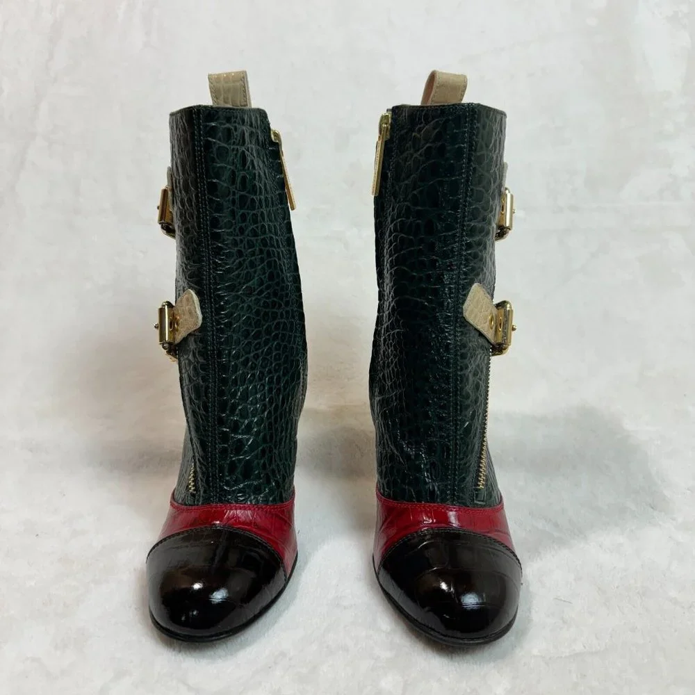 Luciano Padovan Womens Boots High Heel Shoes Red & Green Crocodile Italy Size 36 - Picture 3 of 16
